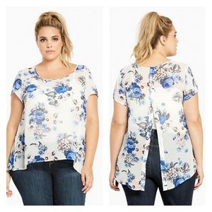 TORRID Womens Floral Chiffon Top Split Back L / XL